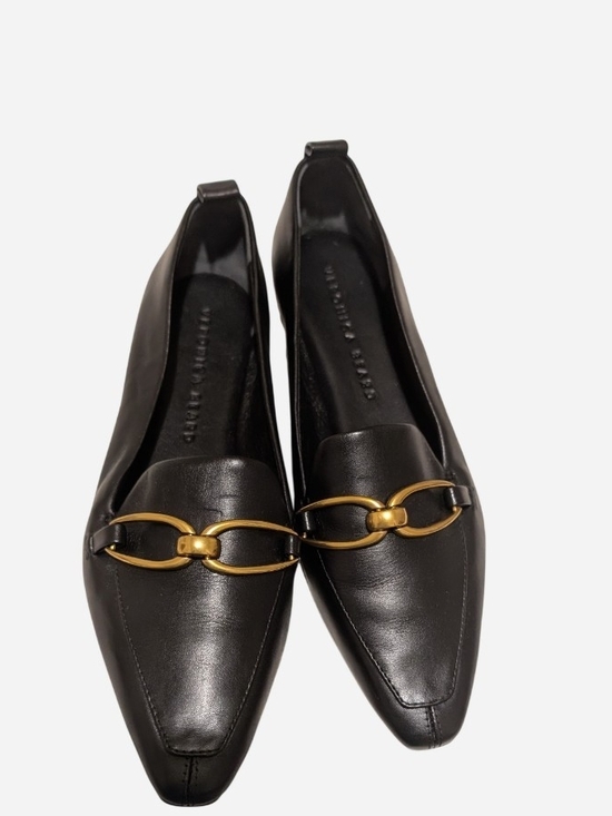 Veronica Beard Shoes - Veronica Beard Black Leather Pointed Loafers with Gold Link Detail